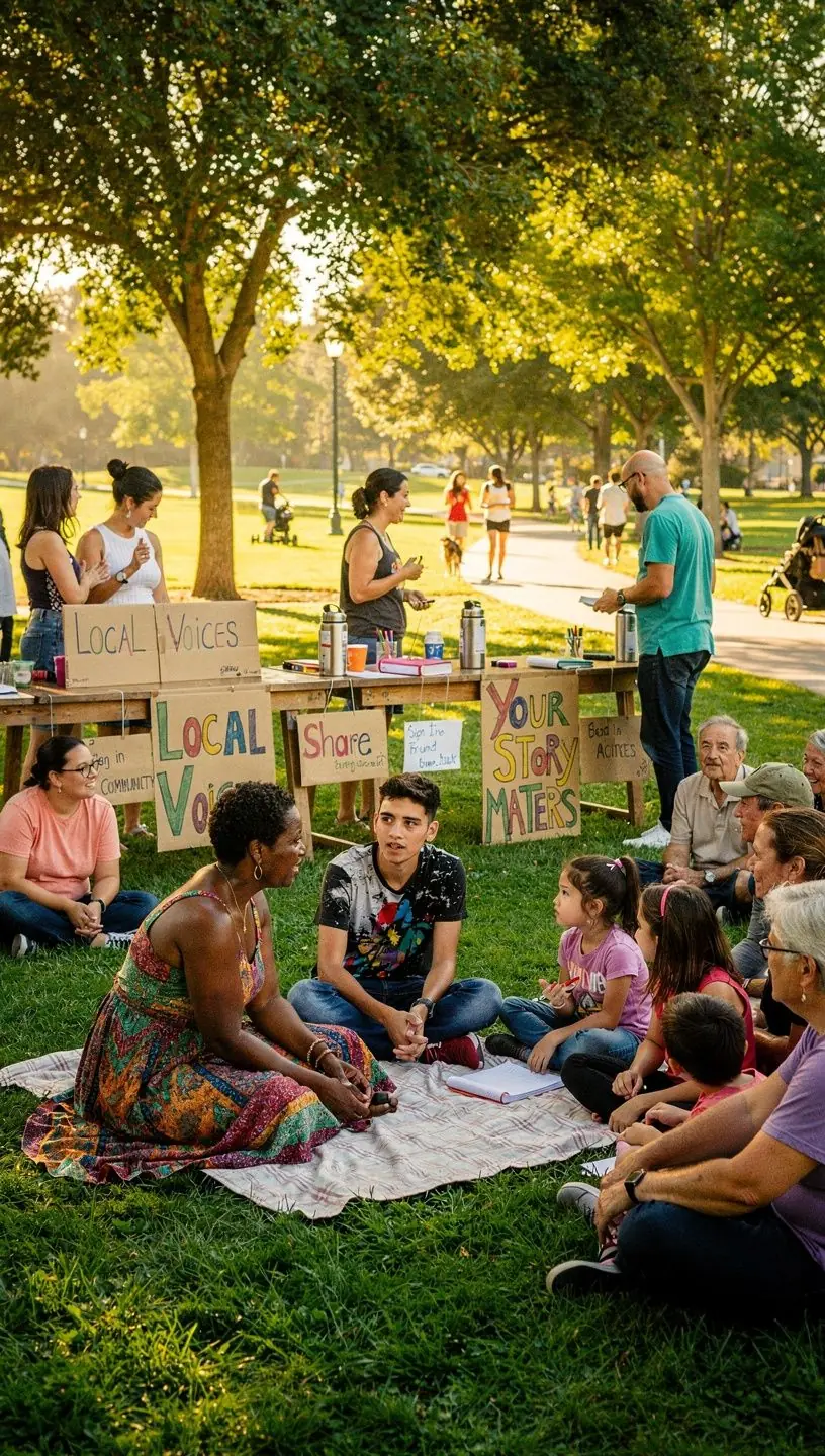 Smiling local leader presenting insights and actionable guidance to an audience in a community center.