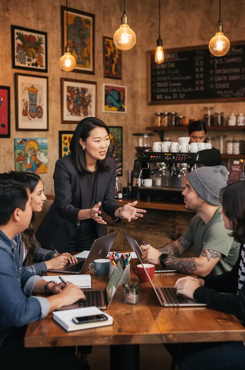 Close-up of hands typing on a laptop with a community storytelling platform open on the screen.